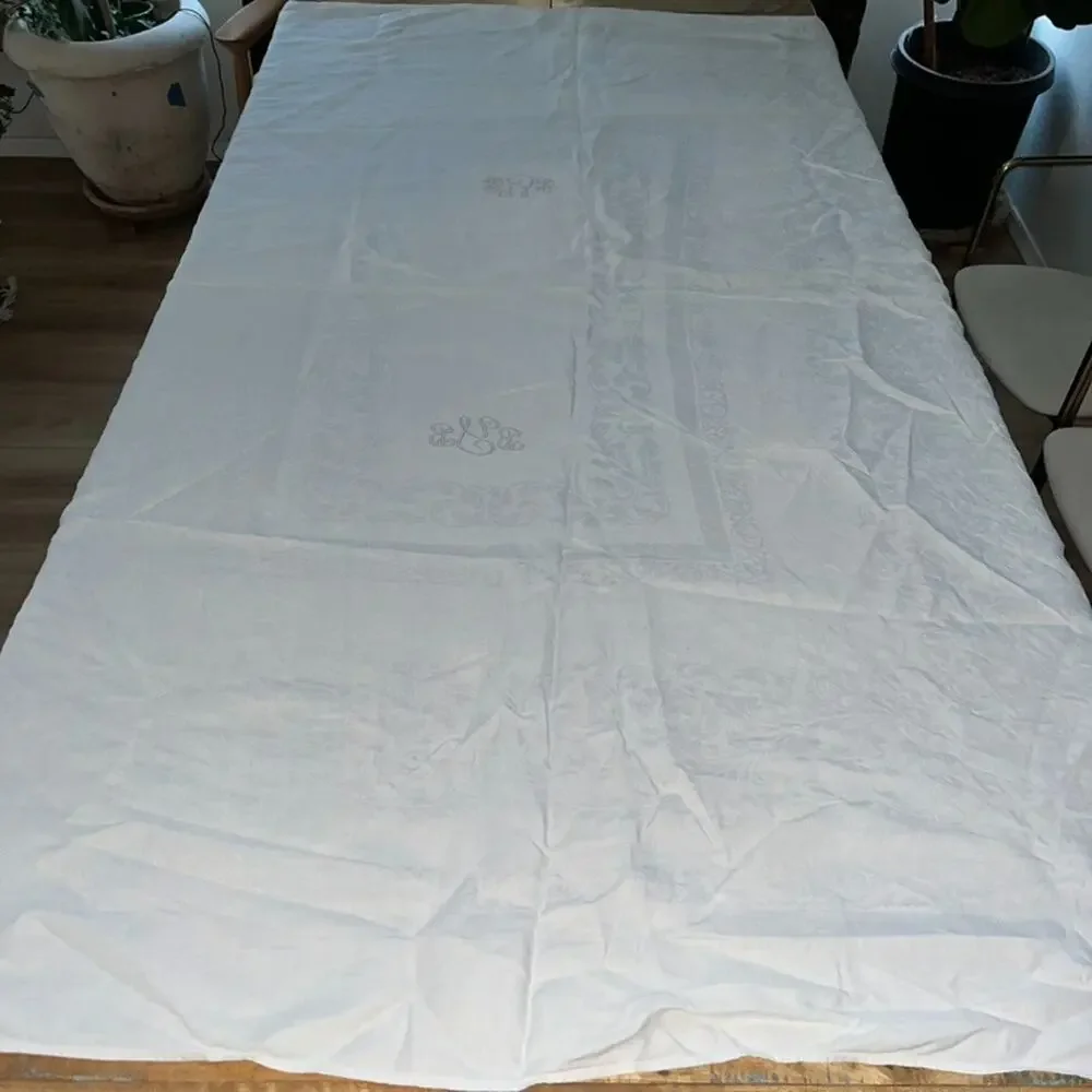 White Linen Tablecloth 61 x 80 in Gray 